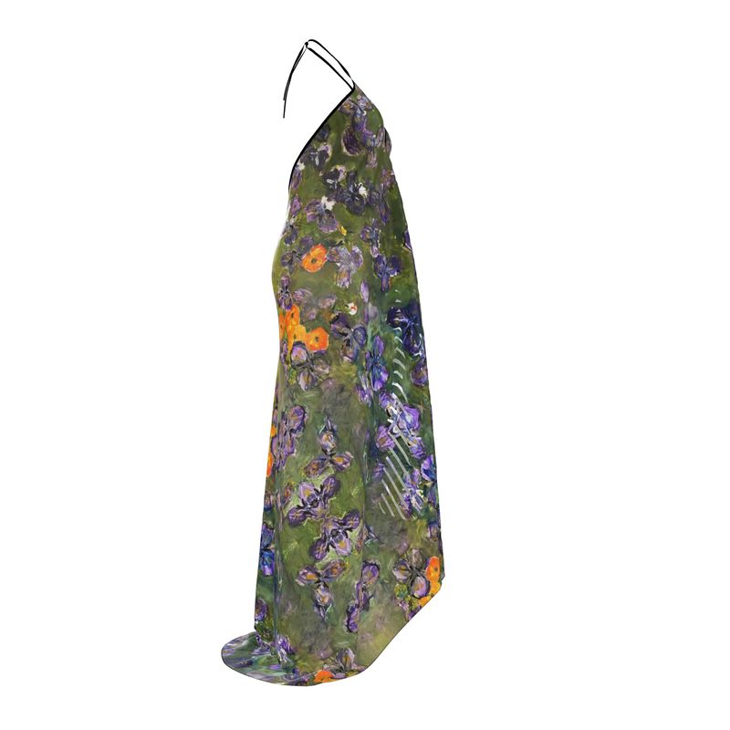 Iris and Poppies on Silk Halter Dress